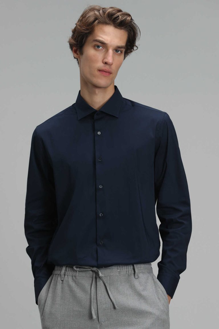 Синяя мужская базовая рубашка Slim Fit