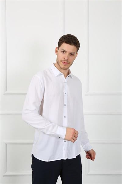 Мужская рубашка Slim Fit EG 1841-01 белого цвета из 100% хлопка, доступна в размерах S, M, L, XL, XXL