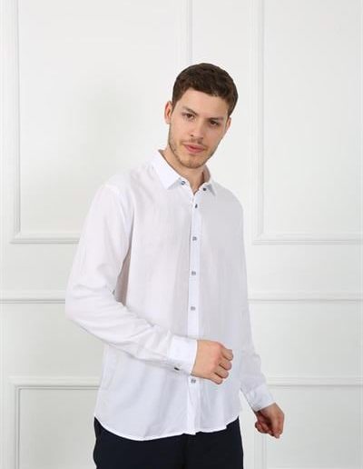 Мужская рубашка Slim Fit EG 1841-01 белого цвета из 100% хлопка, доступна в размерах S, M, L, XL, XXL