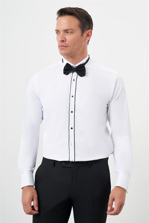 Мужская черная рубашка с воротником-стойкой, slim fit, 57% хлопок, 40% полиэстер, 3% ликра, длинные рукава, модель L