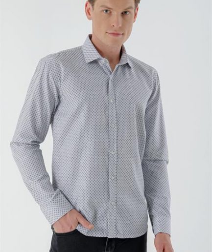 Мужская черная рубашка slim fit с рисунком Morven, итальянский воротник, 56% хлопок, 44% полиэстер, длинные рукава, без карманов