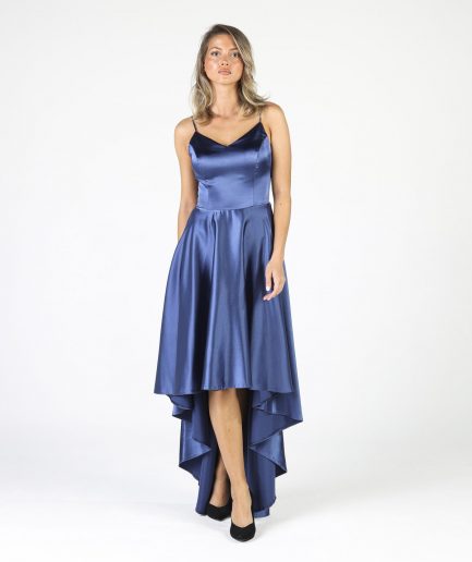 Длинное сатиновое платье ALİS DRESS индиго с тонкими бретелями, модель 36, 38, 40 для женщин