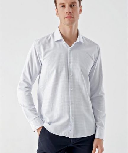 Мужская рубашка Morven с узором, итальянским воротником, slim fit, 56% хлопок, 44% полиэстер, без карманов, длинный рукав, цвет: светло-голубой