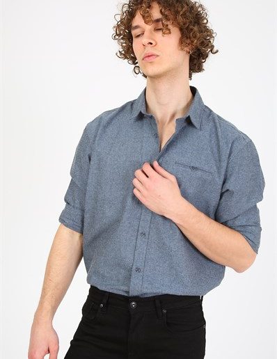 Мужская рубашка EG 1838 СИНЯЯ, 60% ХЛОПОК, 40% ПОЛИЕСТЕР, размеры S-XXL, стильный дизайн, идеальна для джинсов