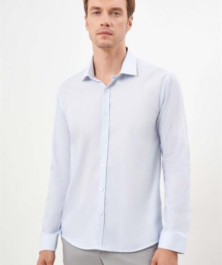 Синяя хлопковая рубашка с итальянским воротником Slim Fit для мужчин