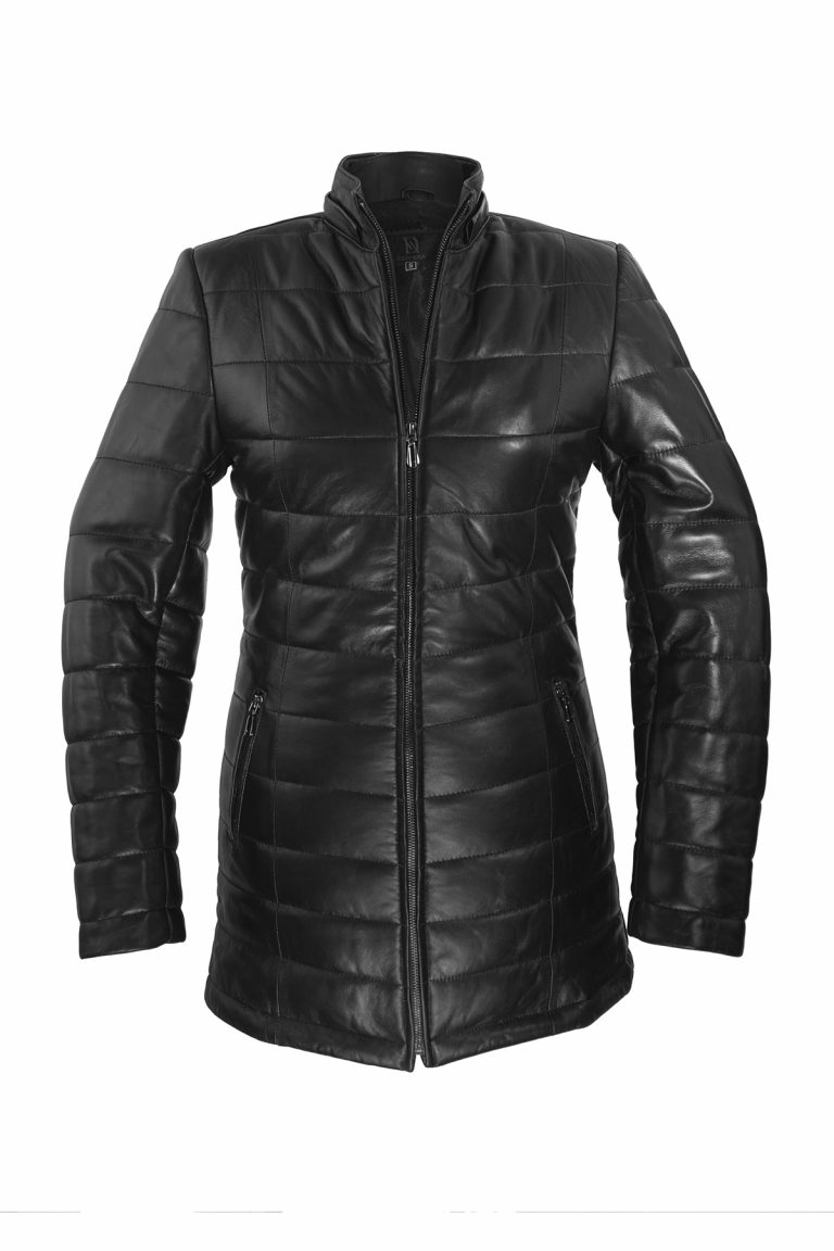 Женская пуховик из натуральной кожи Lorette, доступен в размерах S, M, L, XL, XXL, цвет черный