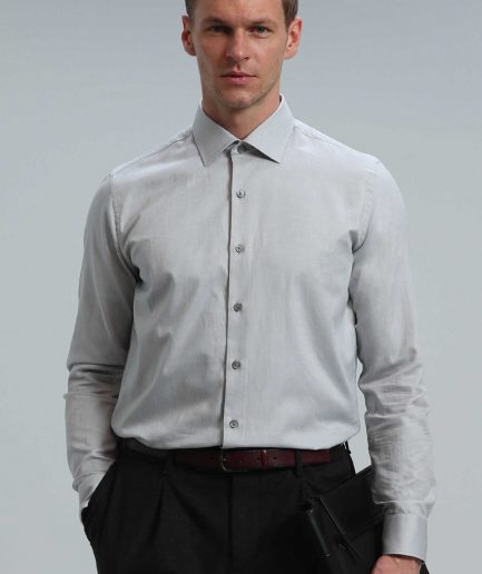 Мужская базовая рубашка slim fit серого цвета, размер S