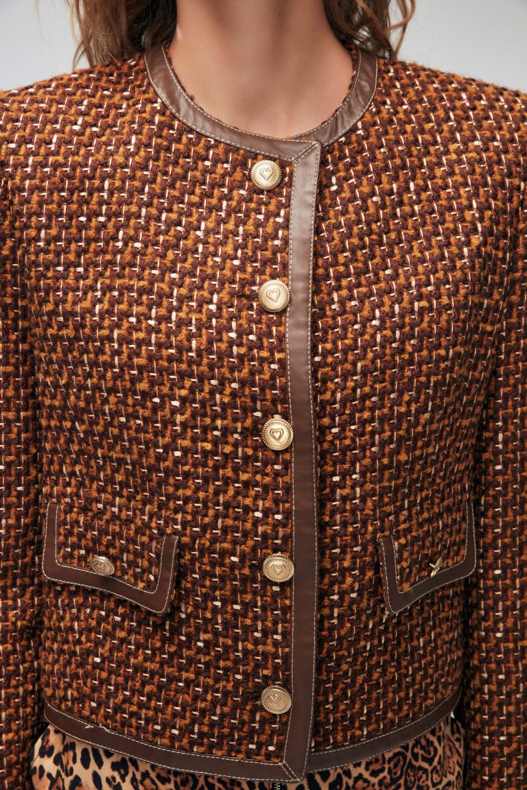 Куртка с кожаными деталями Kahve Moda Tutkusu, модели 119M1974001LMB, стильный фасон, акрил, шерсть, в разные размеры 40-48