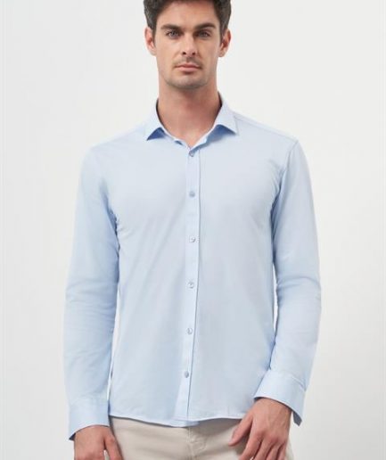 Мужская рубашка Slim Fit итальянский воротник A. МАВИ 70% хлопок, 30% полиэстер, без карманов, длинный рукав