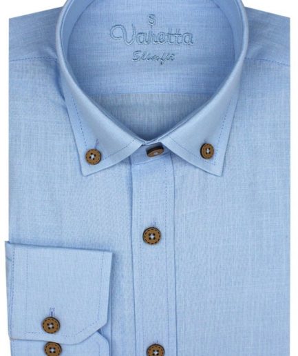 Мужская рубашка светло-голубого цвета из льна Slim Fit с длинным рукавом 100% хлопок M