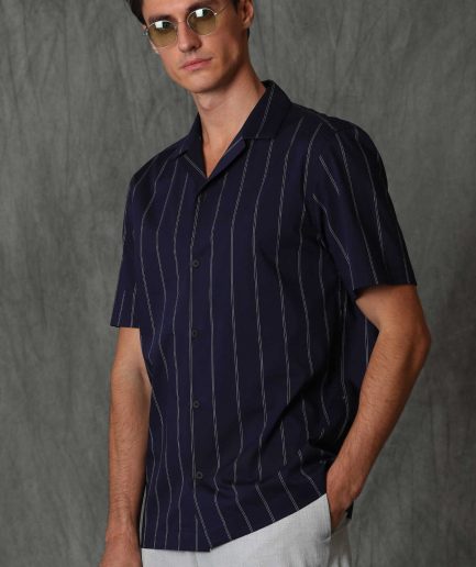 Умная мужская рубашка Comfort Slim Fit, темно-синяя, размер L
