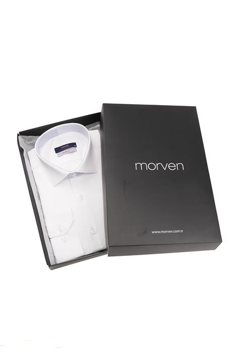 Прямой воротник мужская рубашка Slim Fit с легкой глажкой белого цвета в упаковке, без карманов, длинный рукав
