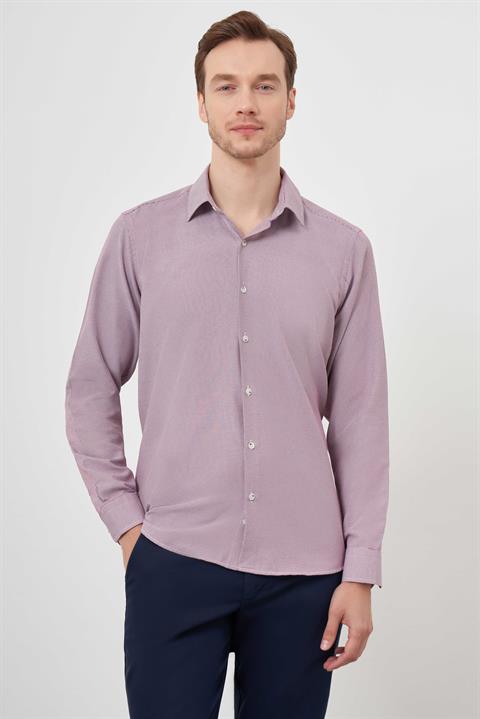 Мужская красная рубашка Slim Fit с рисунком из 51% хлопка и 49% полиэстера, с длинными рукавами и воротником на пуговицах
