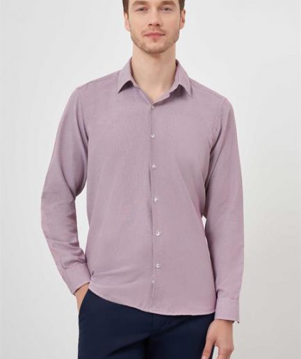 Мужская красная рубашка Slim Fit с рисунком из 51% хлопка и 49% полиэстера, с длинными рукавами и воротником на пуговицах
