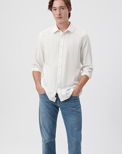 Рубашка с полосками цвета бежевый от MAVI, длинный рукав, без кнопок, 100% хлопок, размеры XS и XXL.