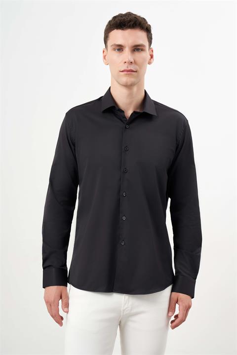 Мужская черная базовая классическая рубашка Slim Fit с итальянским воротником