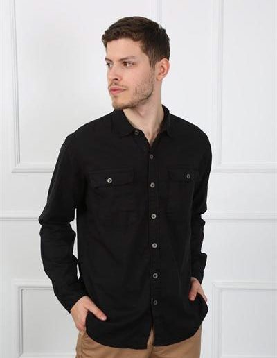 Мужская рубашка регулярного кроя EG 1833-01 черного цвета из ткани TENCEL и хлопка с эластаном