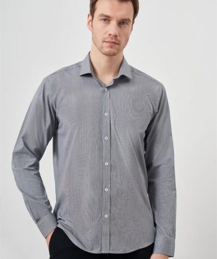 Мужская черная хлопковая рубашка с итальянским воротником, slim fit, с принтом, длинный рукав, 100% хлопок