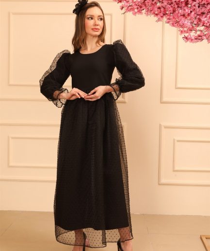 Чёрное вечернее платье с тюлем, доступно в размерах S, M, L, XL, XXL, 3XL