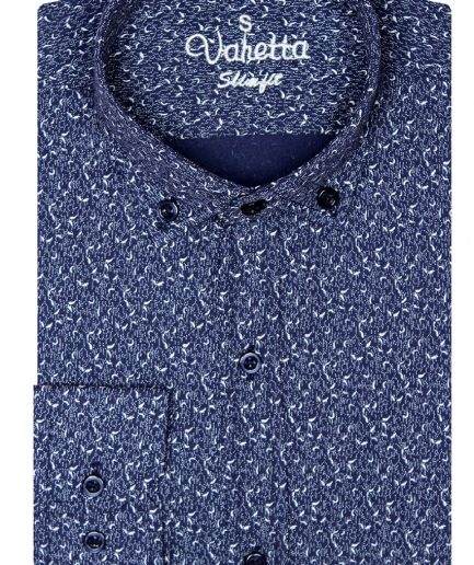 Мужская сине-коричневая рубашка slim fit с узором и длинными рукавами от VARETTА, 67% хлопок, 33% полиэстер, облегающий крой
