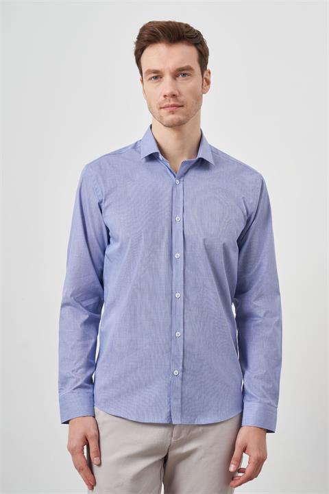 Мужская синяя рубашка с принтом и итальянским воротником, slim fit, 100% хлопок, длинные рукава, размеры S, M, L