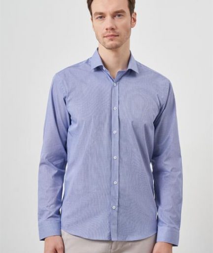 Мужская синяя рубашка с принтом и итальянским воротником, slim fit, 100% хлопок, длинные рукава, размеры S, M, L