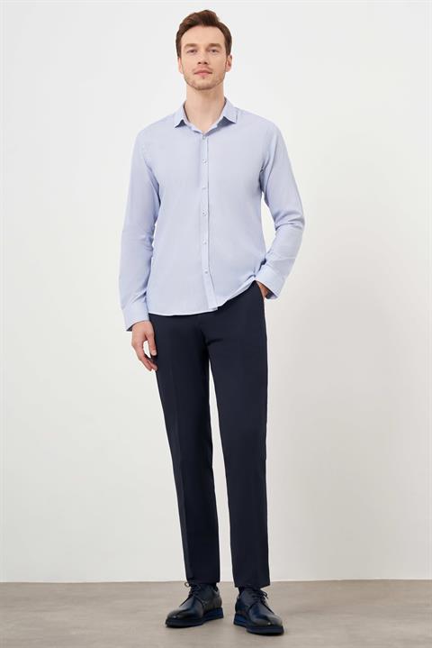 Мужская темно-синяя рубашка с итальянским воротником, рисунком, slim fit, 100% хлопок, длинный рукав, кнопочная застежка