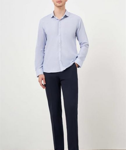 Мужская темно-синяя рубашка с итальянским воротником, рисунком, slim fit, 100% хлопок, длинный рукав, кнопочная застежка
