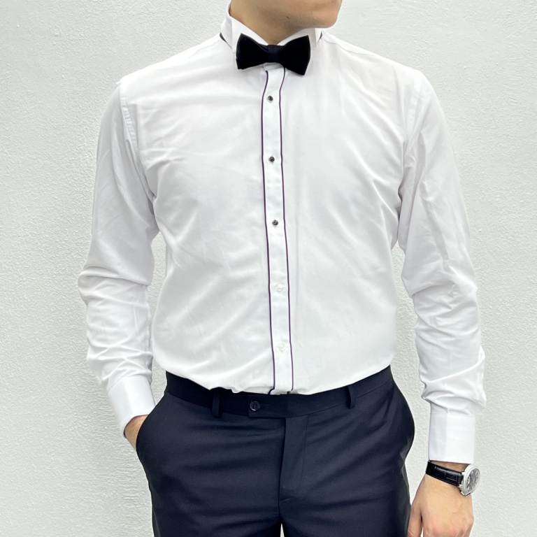 Мужская белая рубашка с узким кроем и воротником на пуговицах, стиль Slim Fit
