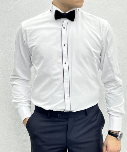 Мужская белая рубашка с узким кроем и воротником на пуговицах, стиль Slim Fit