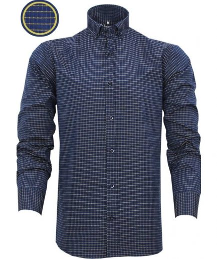 Узкая мужская рубашка Varetta с длинным рукавом, темно-синяя, Slim Fit, из органического хлопка, 67% хлопок, 33% полиэстер