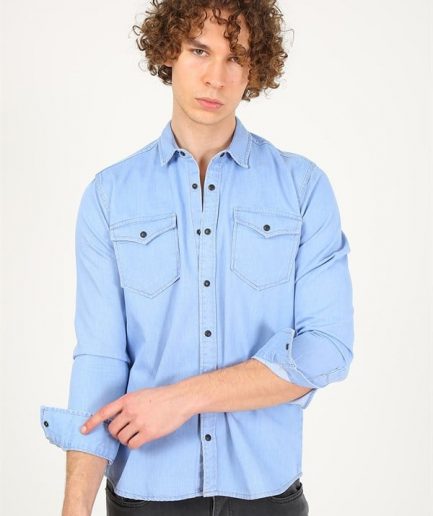 Мужская рубашка Slim Fit EG 1714-14, 100% хлопок, цвет: голубой, доступные размеры: S, M, L, XL, XXL