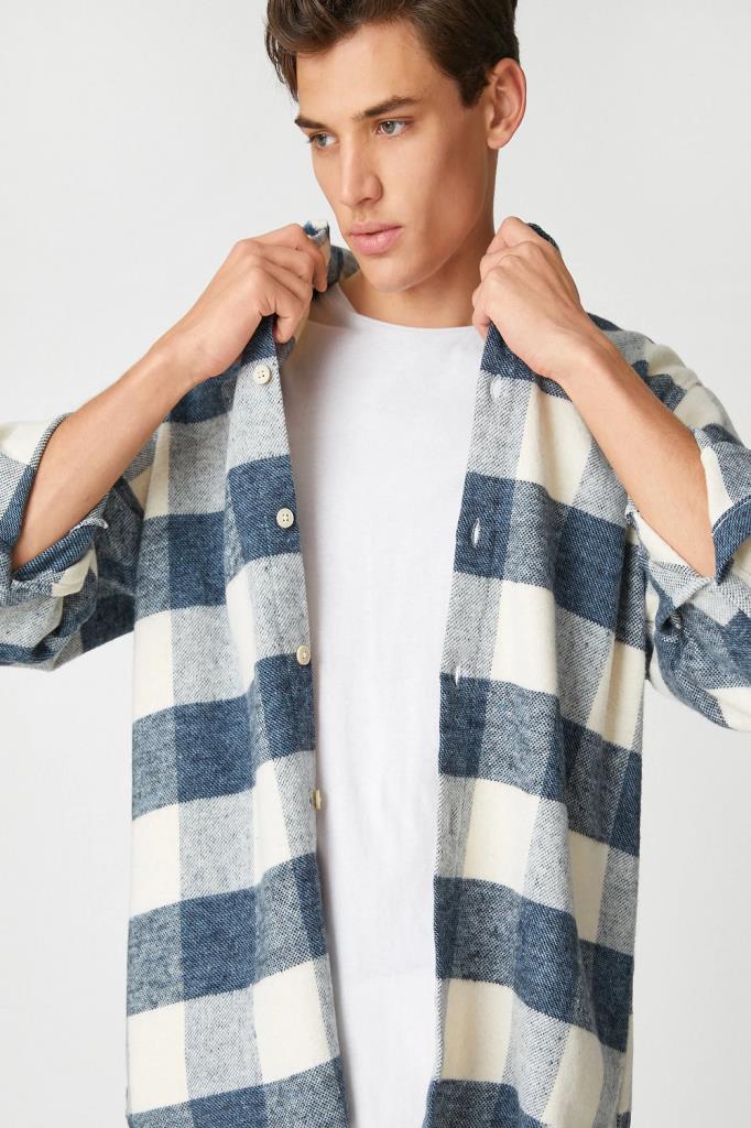 Рубашка Koton для мужчин в клетку, размеры S, M, L, XL, цвет: синий