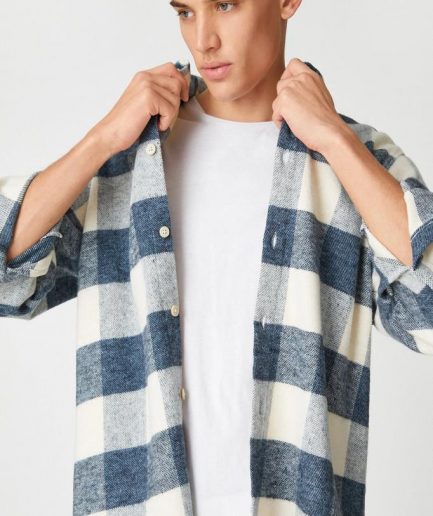 Рубашка Koton для мужчин в клетку, размеры S, M, L, XL, цвет: синий