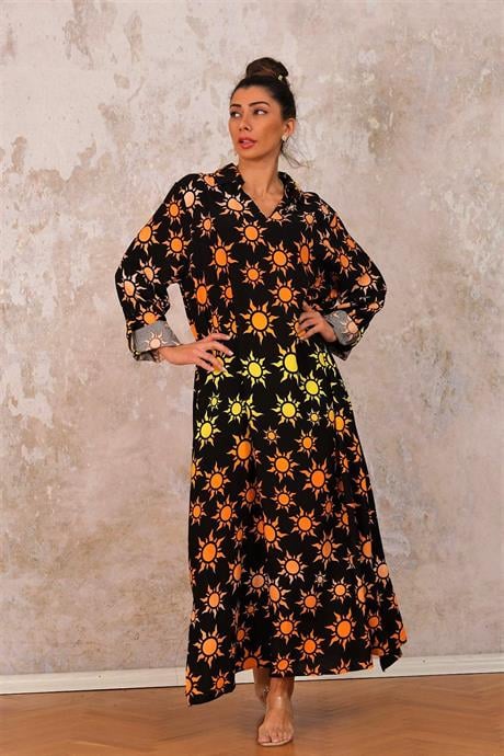 Черное платье с солнцем, регулируемыми рукавами и Oversize воротником