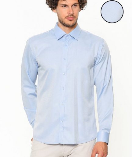Мужская рубашка светло-голубого цвета Slim Fit с длинным рукавом и одним карманом