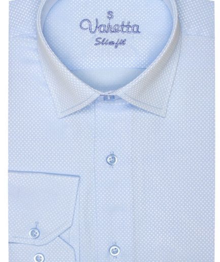 Мужская рубашка с длинным рукавом Slim Fit, ледяного цвета с мини-узором, 67% хлопок, 33% полиэстер