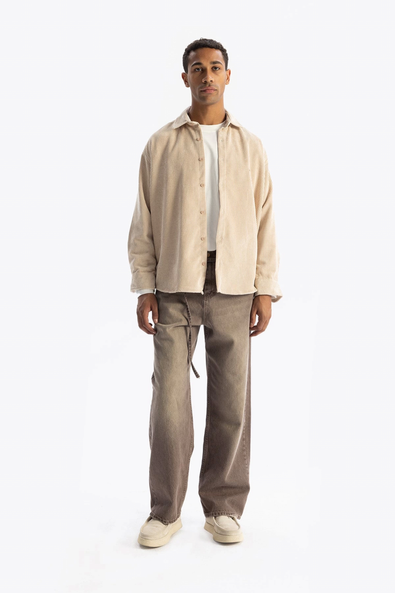 Футболка для мужчин oversized из вельвета — бежевый, размеры S, M, L, для роста 160-195 см и веса 60-95 кг