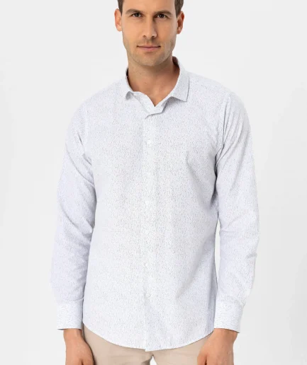 Сорочка с закругленными манжетами, модель slim fit, печатный узор, классический воротник, цвет: аквамарин, состав: 55% хлопок, 45% полиэстер