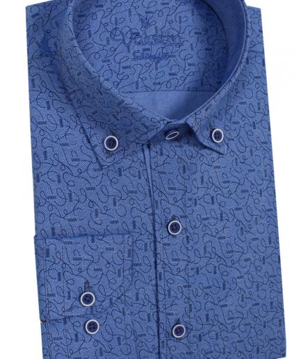 Мужская рубашка с длинным рукавом Slim Fit темно-синего цвета, с одним карманом и складками на рукавах