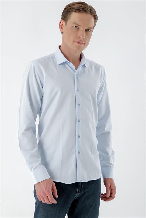 Мужская рубашка Slim Fit с итальянским воротником и узором, 55% хлопок, 45% полиэстер, без карманов, длинный рукав, без подкладки
