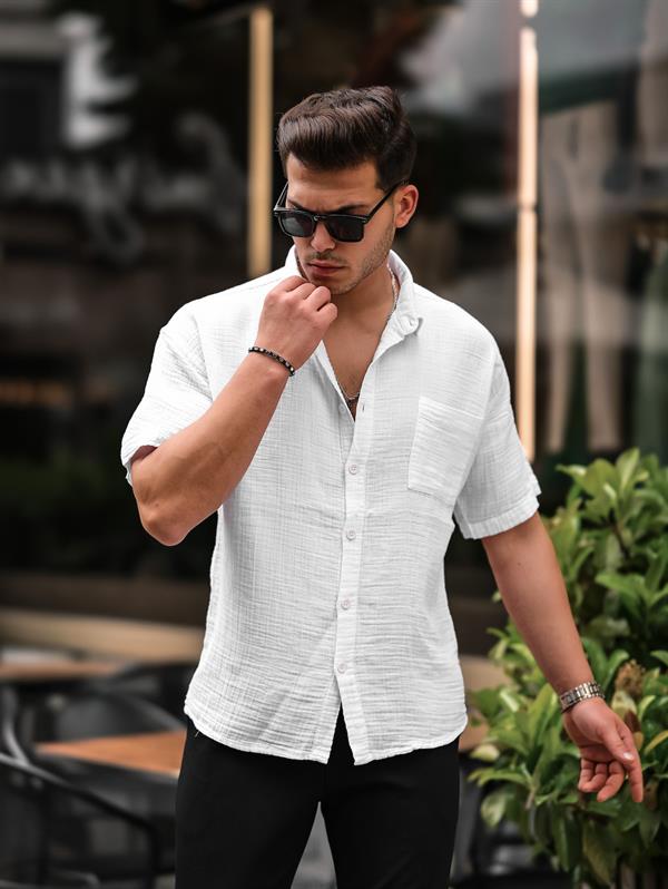 Oversize рубашка из муслина с одним карманом, белая, натуральный хлопок, термокомфорт, дышащая ткань, идеальна для повседневной носки