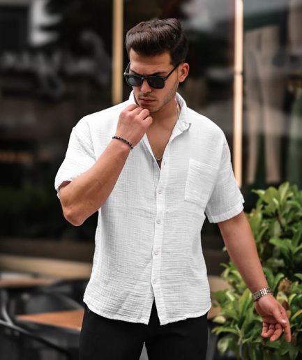 Oversize рубашка из муслина с одним карманом, белая, натуральный хлопок, термокомфорт, дышащая ткань, идеальна для повседневной носки