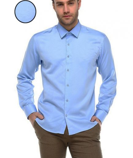 Мужская синяя классическая рубашка с длинными рукавами Slim Fit с одним карманом