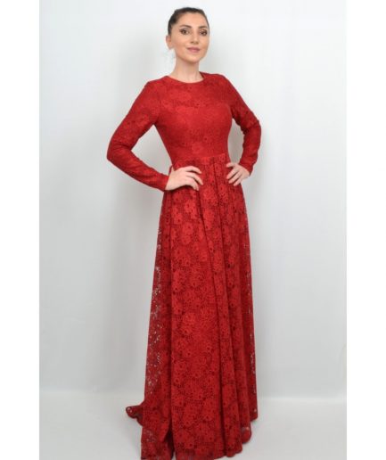 Коктейльное платье ALİS DRESS из красного кружева с длинными рукавами, размер 36, 38, 40