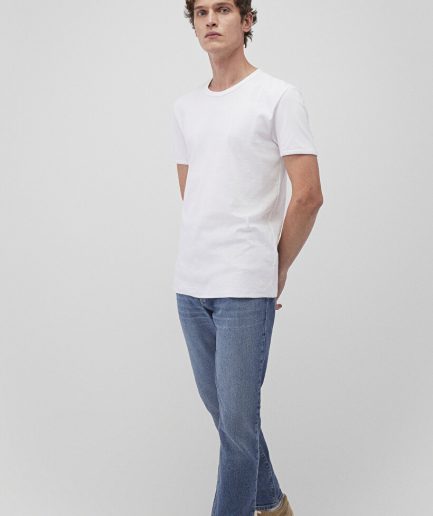 Белая футболка с рибаной, 100% хлопок, Slim Fit, круглый вырез, короткий рукав, Super Soft ткань, доступные размеры S-XXL