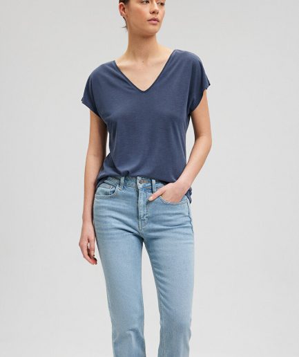 Футболка MAVI с V-образным вырезом из TENCEL™ синего цвета, короткий рукав, дышащая и мягкая ткань, экологически чистые волокна