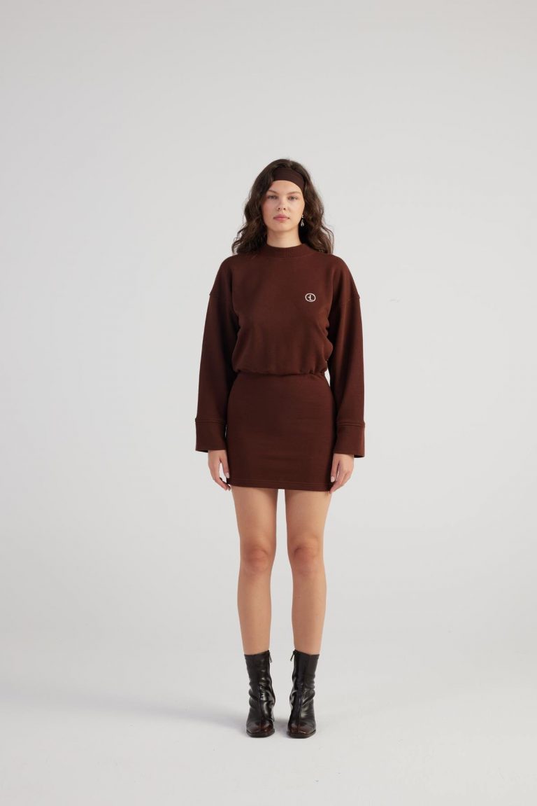 Платье Claire коричневое, мини с разрезами, ткань трикотаж, размер XS