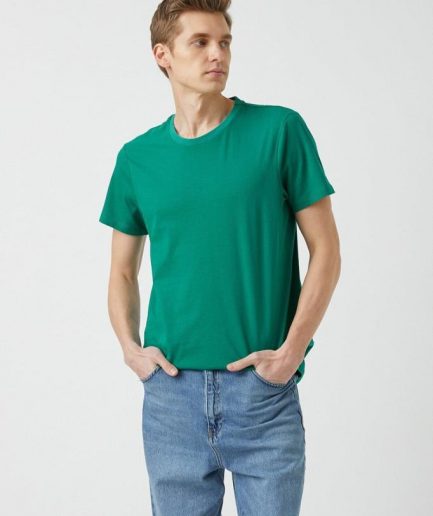 Мужская базовая футболка Slim Fit Koton, размер M, зеленая, идеально сидит на фигуре