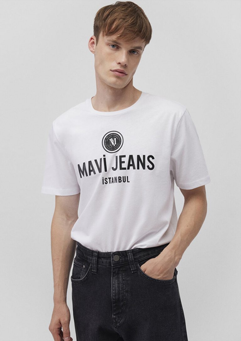 Белая футболка с принтом Mavi Jeans из коллекции логотипов, 100% хлопок, стильный дизайн, доступные размеры S, M, L, XL, XXL